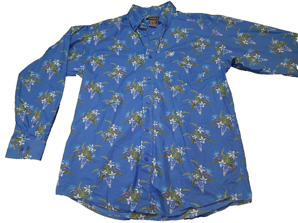 MEN'S ARIAT LOGAN Classic Fit Shirts-Long Sleeve Size Medium neoprene Blue